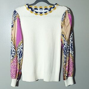 Fate Ivory Knit with Vibrant Billowy Sleeves Ribbed Cuffs Small